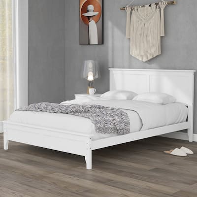 Modern White Solid Wood Platform Bed