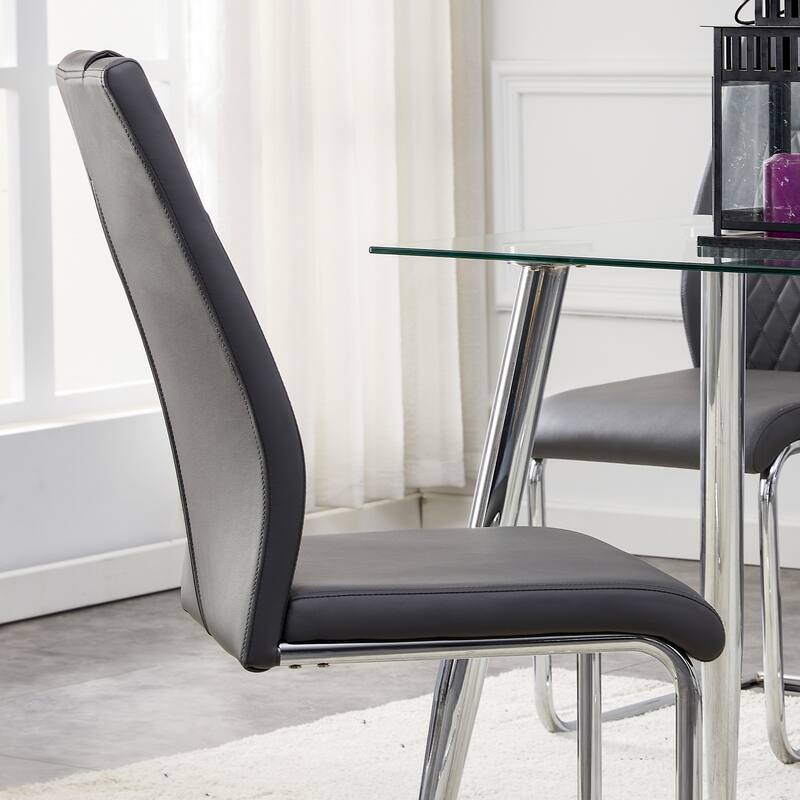 Modern Rectangular Dining Table Set for 4, 51" Glass Table with 4 Faux Leather Chairs, 5-Piece Stylish Dining Table & Chair Set