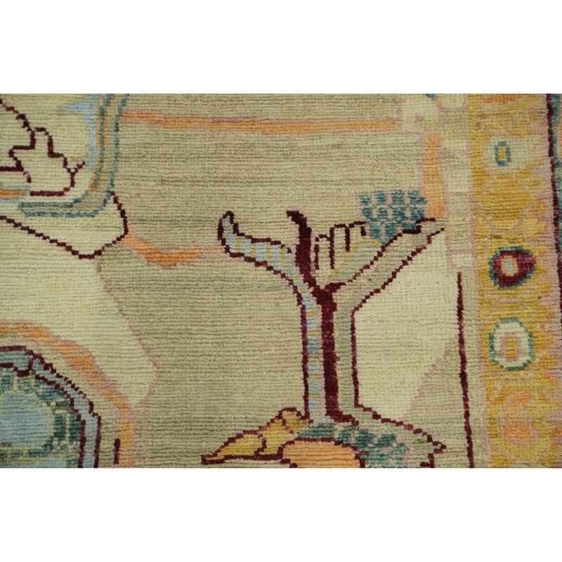 Vegetable Dye Wool Oushak Turkish Area Rug, Medallion Geometric Carpet - 11' 11'' X 9' 0''