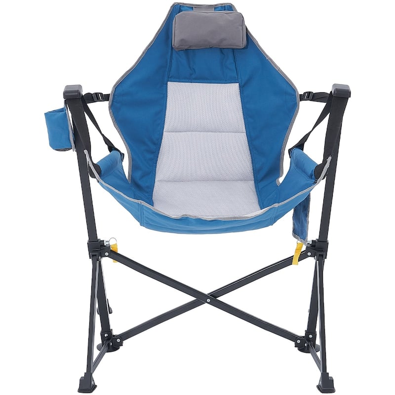Steel Rocking Hammock Folding Chair with Cushion and Side Pocket - 27.55” L x 35.82” W x 36.02” H