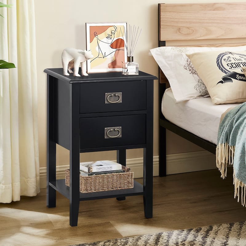 VECELO Modern Nightstands with 2-Drawers and Storage Shelf (Set of 2)