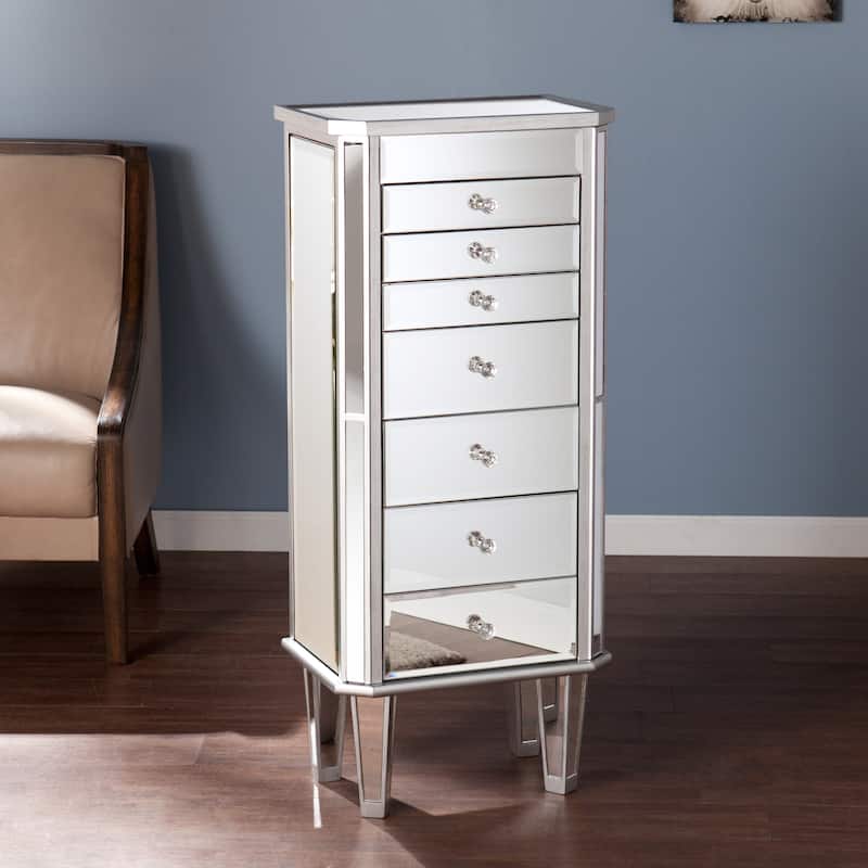 SEI Furniture Millicent Silver Mirrored Jewelry Armoire