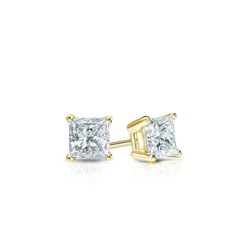 Auriya 14-karat Gold Lab Grown 0.90 carat TDW Princess Diamond Stud Earrings 4-Prong Basket Screw-back