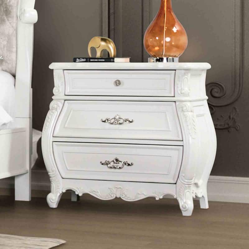 Formal Traditional White Finish 4pc Bedroom Set Tufted Bed Dresser Mirror Nightstand Chest
