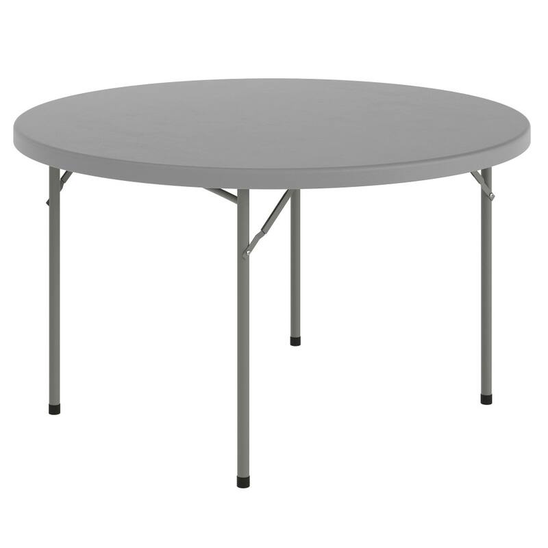 48" Round Granite White Plastic Event and Party Folding Table - 48"D x 48"W x 29"H - Granite Dark Gray