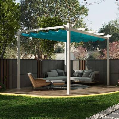 PURPLE LEAF Gazebo White Aluminium Outdoor Retractable Pergola with Canopy Cover