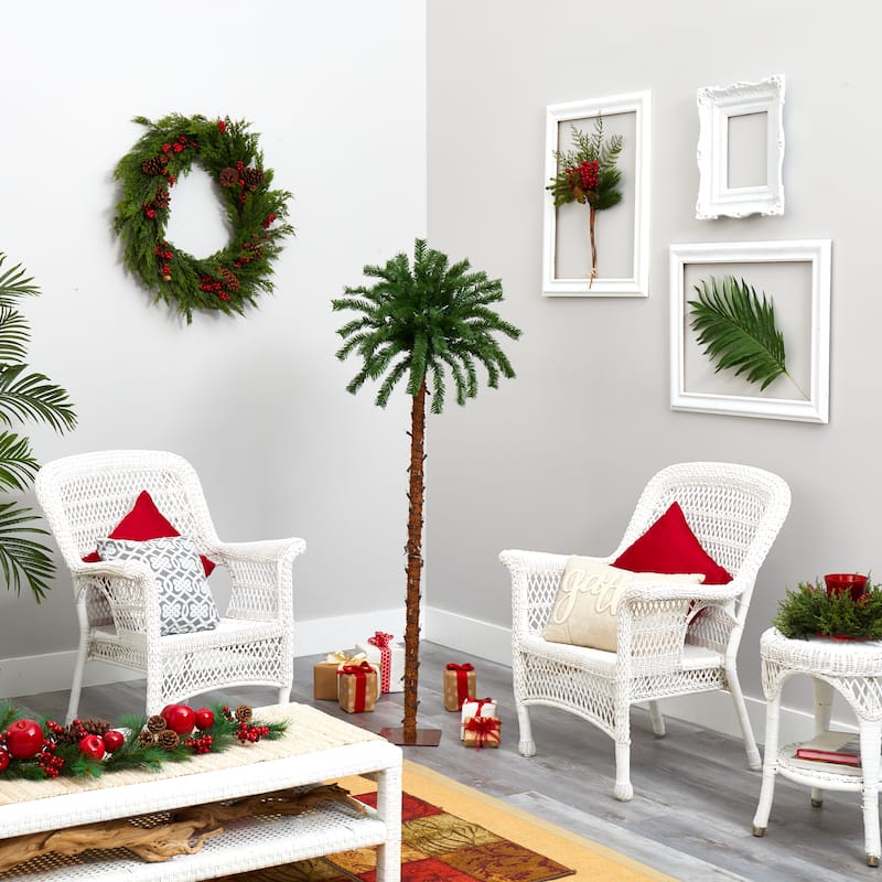 5’ Pre-Lit Palm Artificial Christmas Tree, Warm White LED Lights - 5 Foot