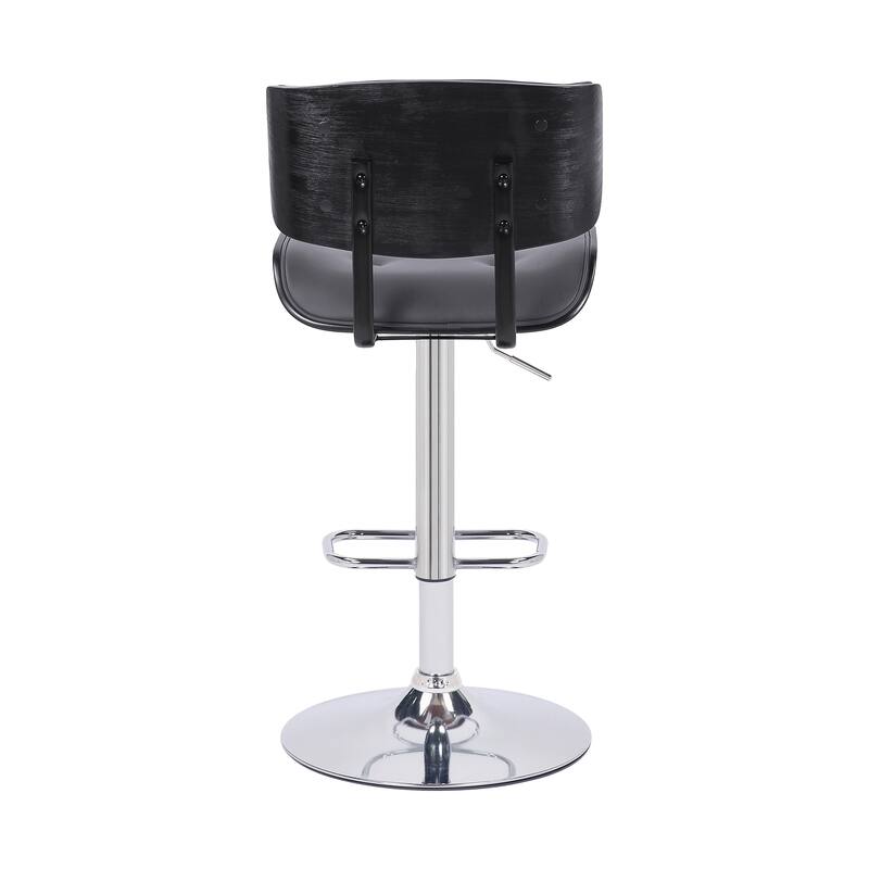 Brooklyn Black Wood Upholstered Adjustable Height Swivel Bar Stool