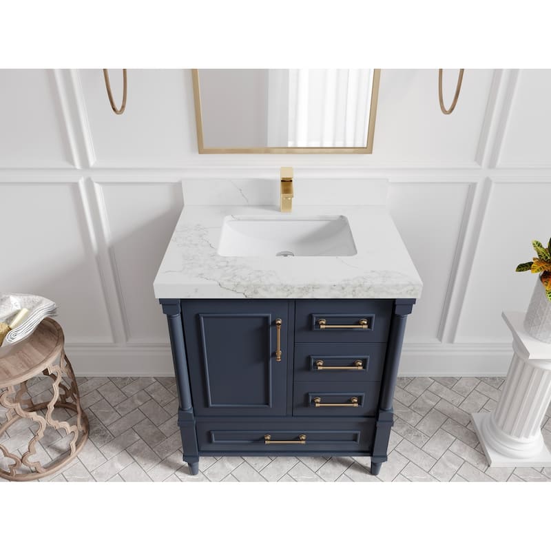 Willow Collections 30 in. W x 22 in. D Aberdeen Single Sink Bathroom Vanity with Countertop - 2" Calacatta Nuvo - Hale Navy Blue
