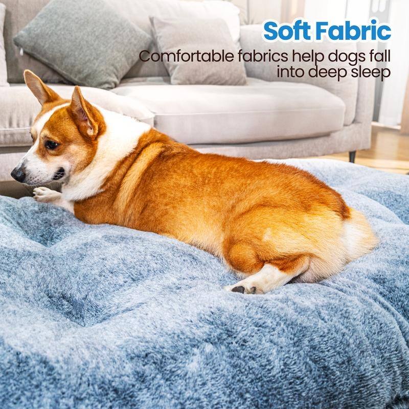 3-Size Fluffy Deluxe Dog Bed, Comfy Pet Sleeping Mat with Alcantara Upholstery and Anti-Slip Bottom, Washable Soft Puppy Pad - Grey - S