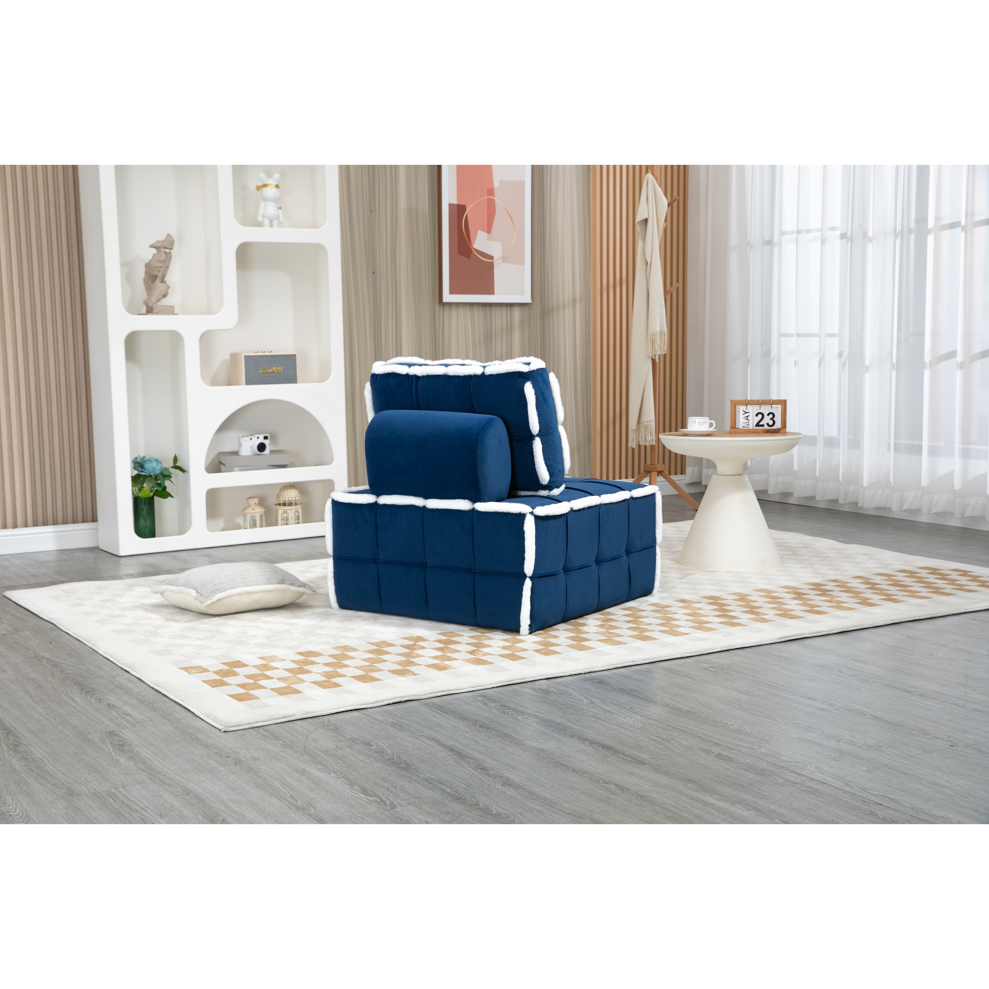 Blue oversized shop chair with ottoman