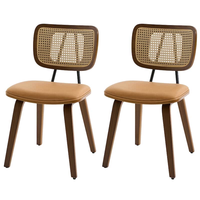 Faux Leather Upholstered Dining Chairs Set of 2/4 with Wood Legs - 32.3"H x 18.5"W x 21.8"D