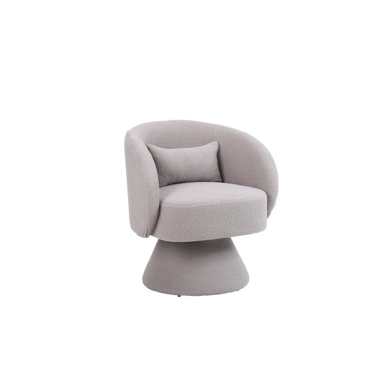 Grey Faux Fur 26.4" Swivel Round Barrel Chair