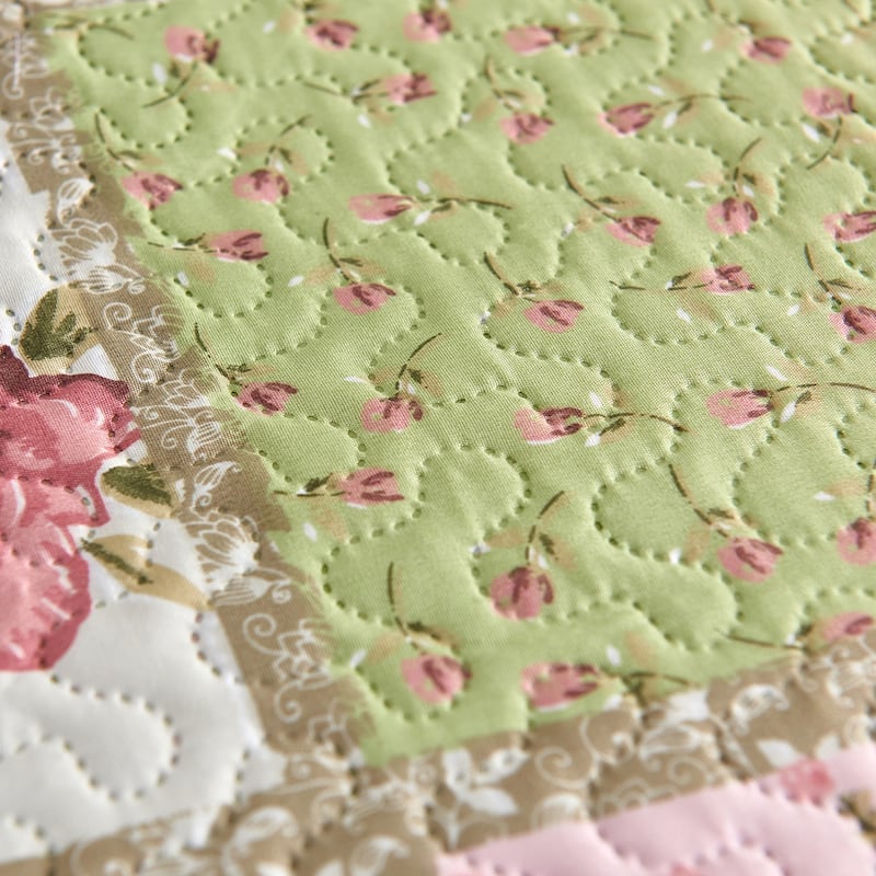 Pink Plaid Patchwork Quilt Set Bedspread
