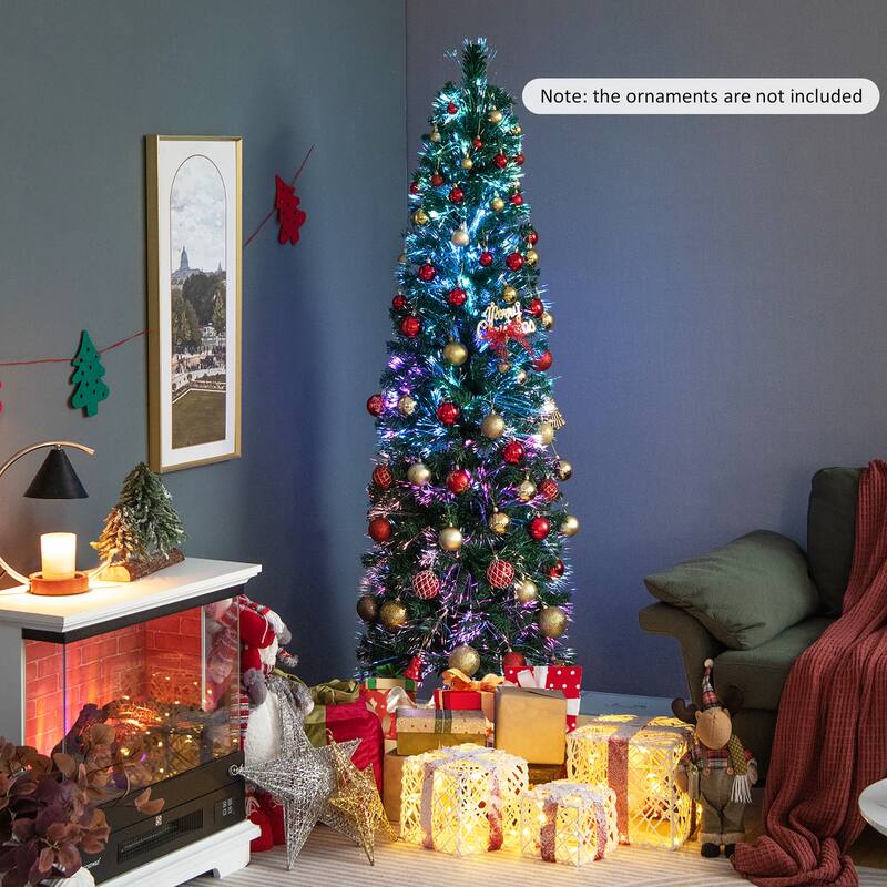 Gymax 6 FT Fiber Optic Artificial Christmas Tree Slim Pencil Xmas Tree