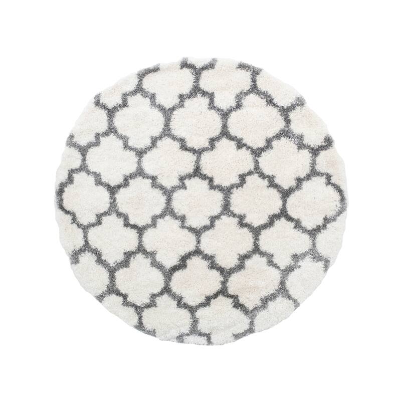 Noori Rug Lux Ava Trellis 2-Inch Shag Rug - 5'3" x 5'3" - Ivory/Grey