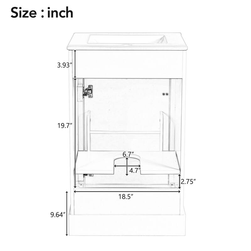 20" Bathroom Vanity with Ceramic Sink, Soft-Close Door, Adjustable Shelf, and Door-Mounted Storage Rack for Small Bathrooms