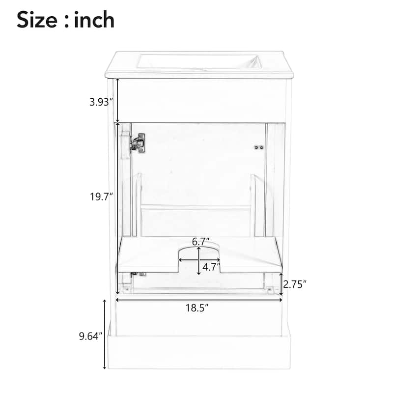 Roomfitters 20" Bathroom Vanity with Ceramic Sink, Soft Close Door, Adjustable Shelf, and Door-Mounted Storage Rack
