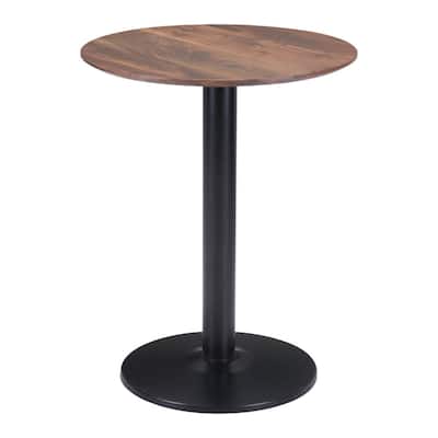 Wood Pedestal End Table with Steel Base and Walnut Finish - 23.6” x 23.6” x 29.5” (D x W x H)