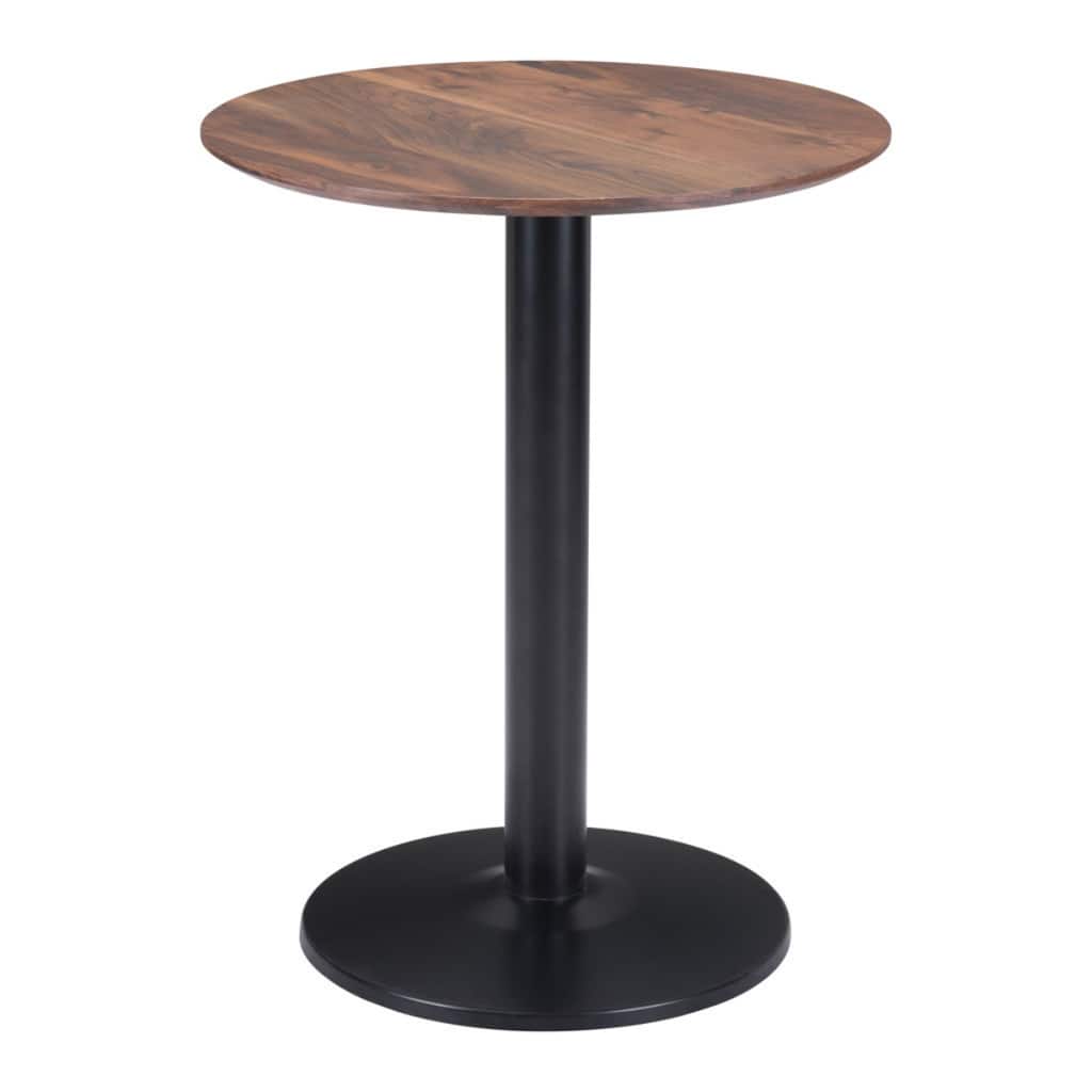 Wood Pedestal End Table with Steel Base and Walnut Finish - 23.6” x 23.6” x 29.5” (D x W x H)