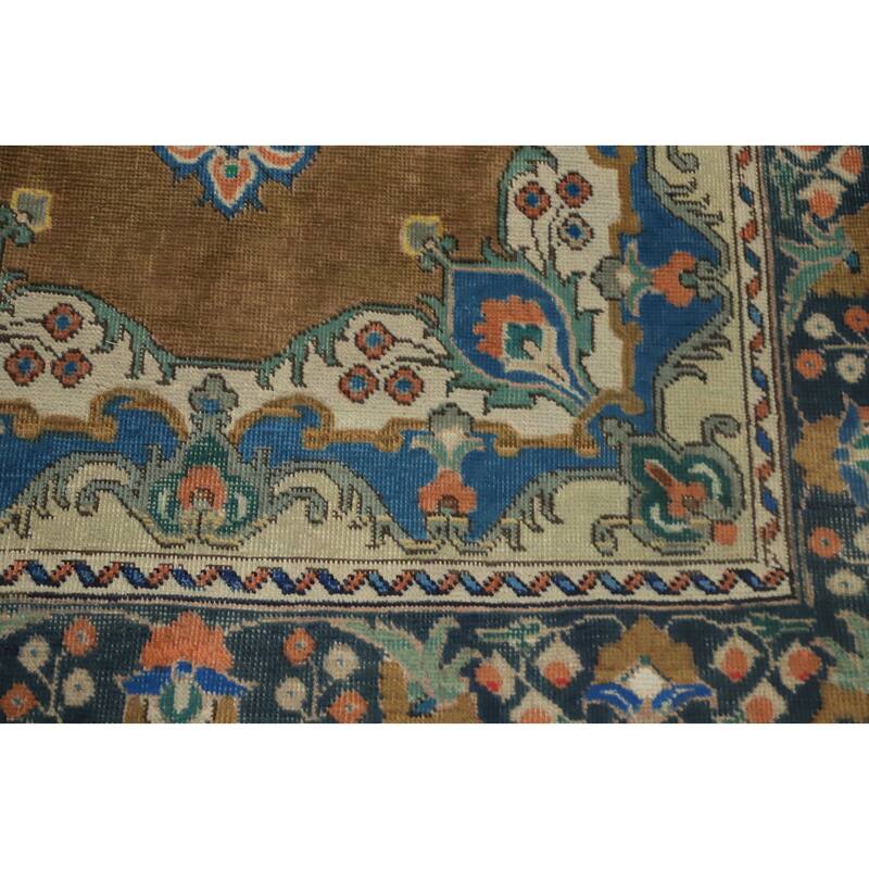 Hand Knotted Oriental 100% Wool Carpet Traditional Medallion Brown Tabriz Area Rug - 6' 6'' X 4' 4''