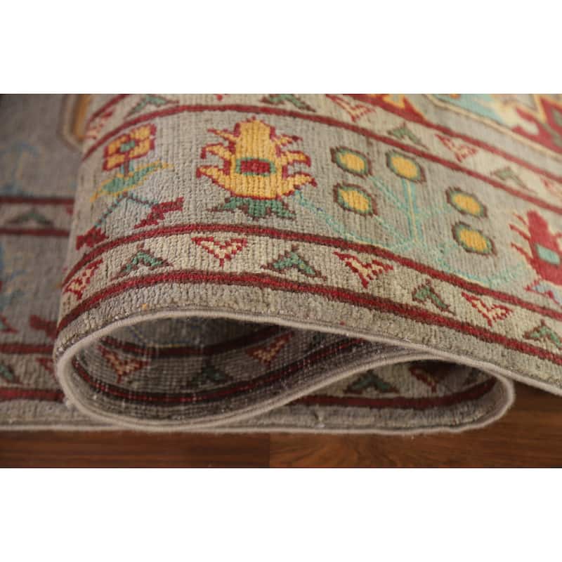 Hand Knotted Oriental 100% Wool Carpet Traditional Geometric Multi-Colored Kazak Runner Rug - 19' 10'' X 2' 6''