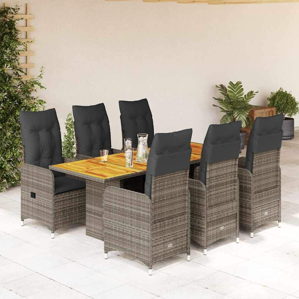 vidaXL Bistro Set Grey PE Rattan, Steel Frame, Acacia Wood 6-Seater - 21.5 x 23.0 x 36.2 in