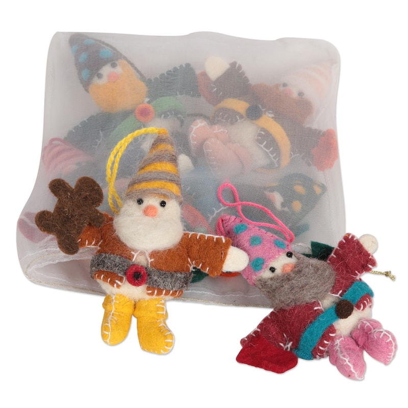Novica Handmade Glad Tiding Gnomes Wool Ornaments (Set Of 6)