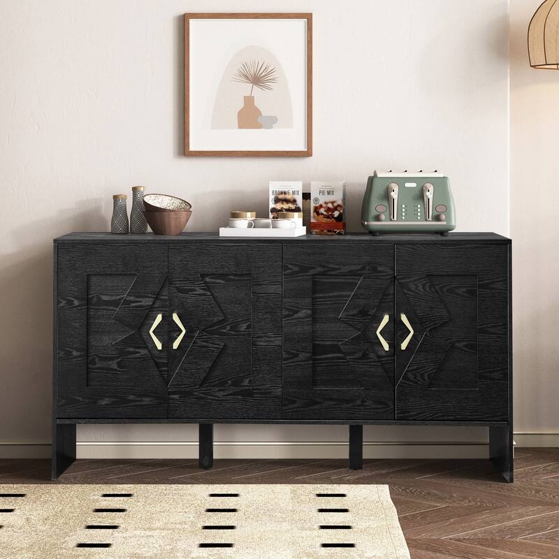 60" Mid Century Modern Sideboard Buffet Cabinet with Storage for Stylish Home Organization - Black
