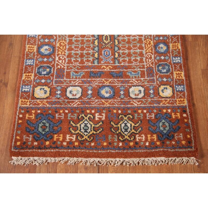 Orange Khotan Runner Rug Hand-Knotted Wool Carpet - 2'6"x 8'0"