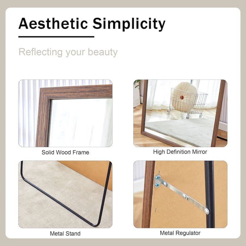 Roomfitters Full-Length Mirror with Black Solid Wood Frame, 71"x31.5" Floor Standing or Wall-Mounted Dressing Mirror