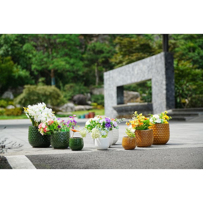 Terracotta Ombre Ceramic Planter Set of 3 - 9.5" Square Modern Plant Pots with Drainage