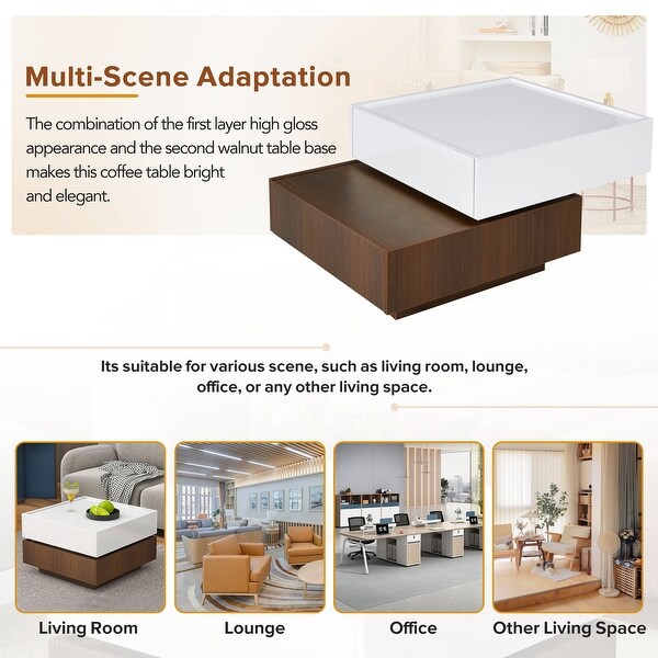 Modern Multi-functional High Gloss 2-Tier Square Coffee Table with