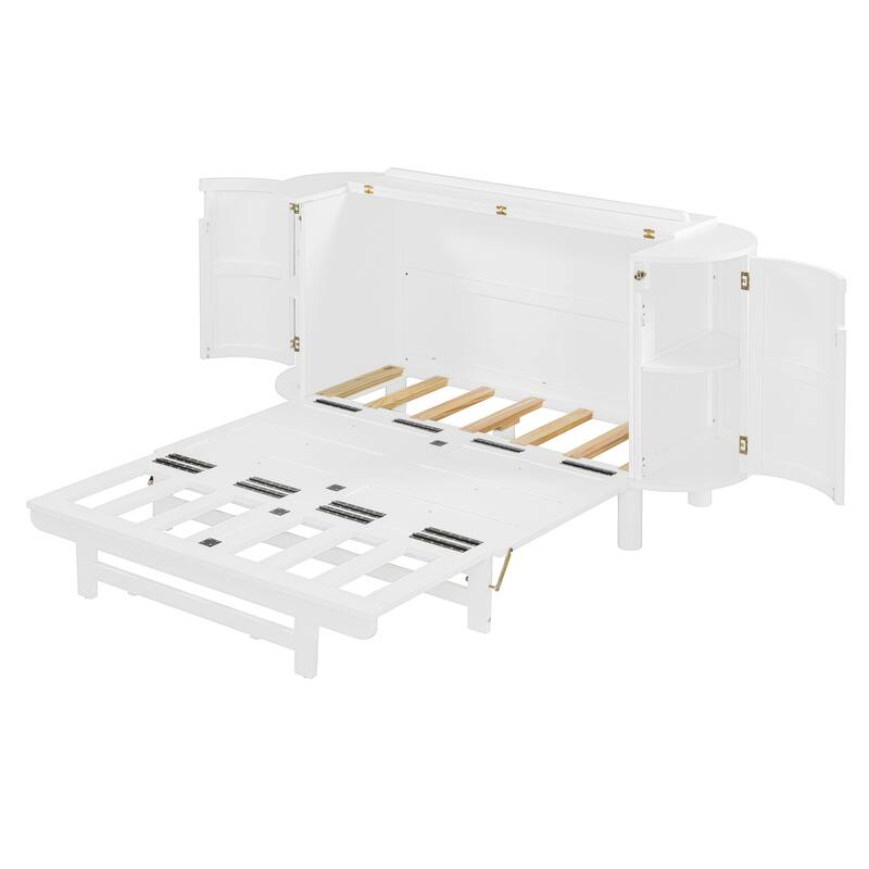 Space-Saving Full Murphy Bed with Hidden Storage and Modern Woven Design in White