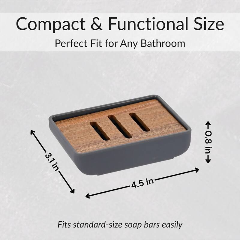 Minimalist Hand Soap Dish Rubber and Wood - 4.5 L x 3.1 W x 0.8 H