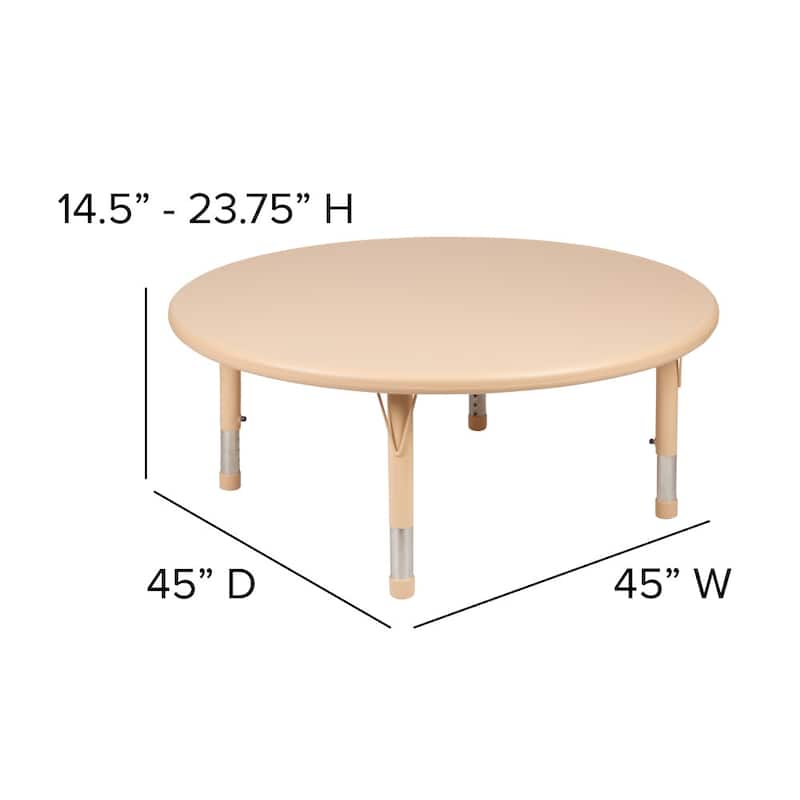 45" Round Plastic Height Adjustable Activity Table for 4 - 45"D x 45"W x 14.5" - 23.75"H