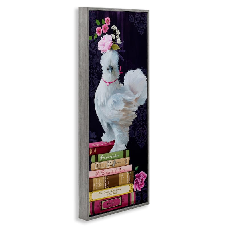 Stupell Fancy Vintage Chicken with Books Framed Giclee Art Design By Heather Gauthier