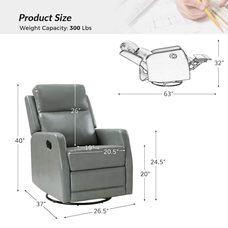Esteban Modern Faux Leather Manual Rocking Swivel Recliner with Wingback
