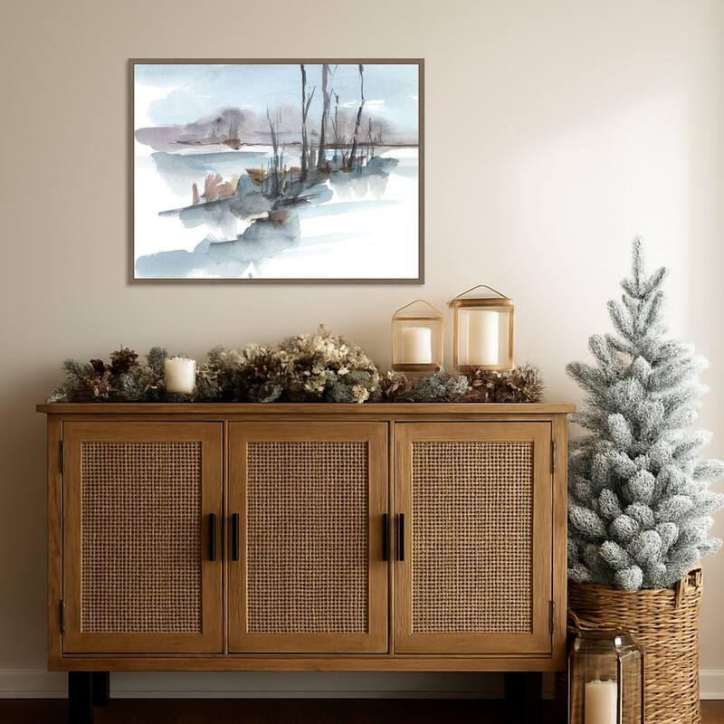 Winter Stream Watercolor I by Ethan Harper Framed Canvas Wall Art Print - Sylvie Dark Gold