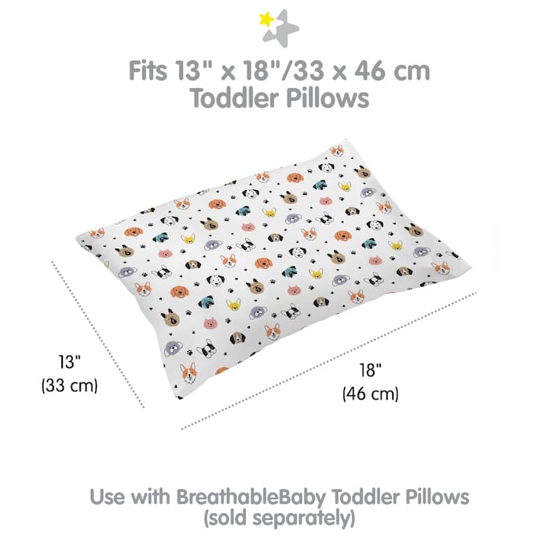 BreathableBaby Cotton Percale Pillowcase, For 13" x 18"/33 x 46 cm Toddler Pillow, Prints (2-Pack)
