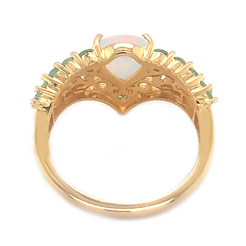 18K Yellow Gold Over Sterling Silver Ethiopian Opal, Tsavorite Chevron Ring
