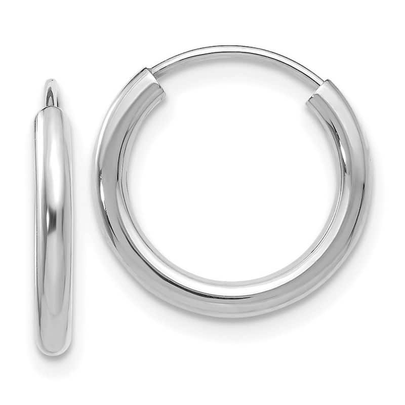 Curata 10k White Gold 2mm Round Endless Hoop Earrings - 12mm 14mm 17mm 22mm 26mm 35mm 38mm
