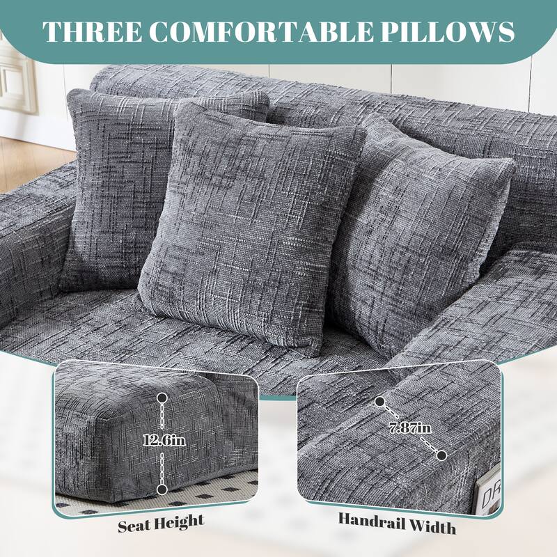 Chenille Lazy Sofa Chaise Lounge with Pillows - Convertible Armchair with Armrests, Multi-Position Sleeper for Living Room
