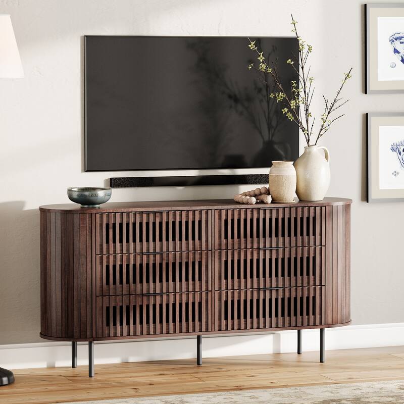 WAMPAT Fluted 6 Drawers Dresser,63" Wide Chest of Drawer