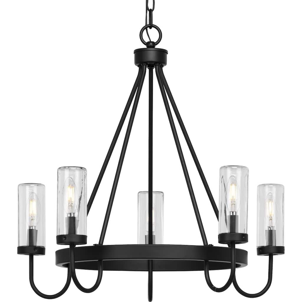 Swansea Collection Four-Light 24" Matte Black Transitional Round Outdoor Chandelier with Clear Glass Shades