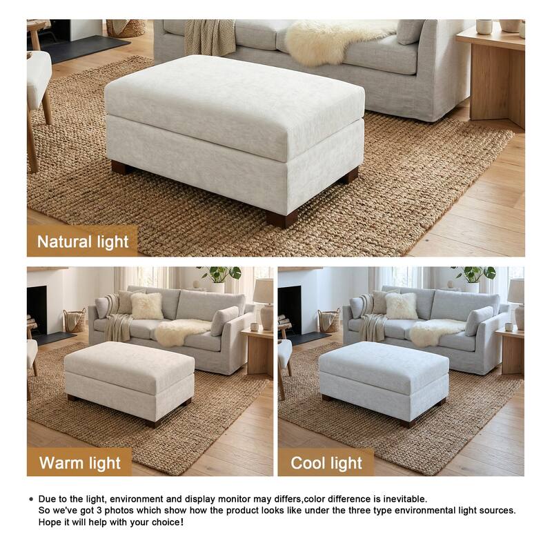 Oversized Chenille Modular Ottoman With Cushioned Top