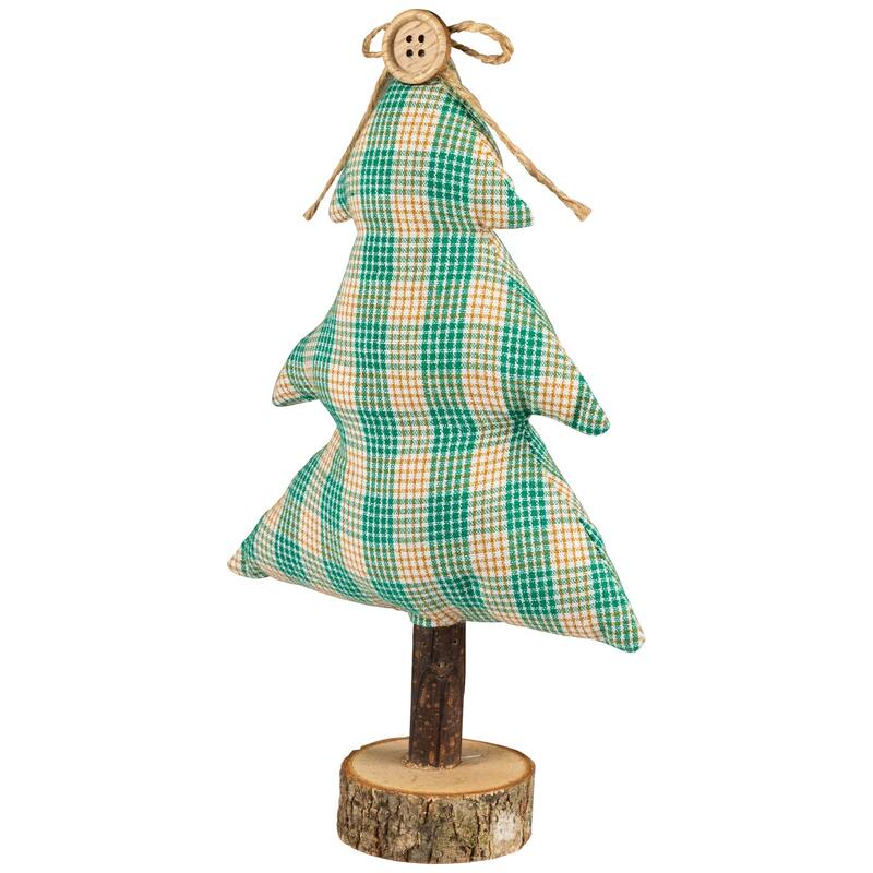 Plush Plaid Tree Christmas Decoration - 9.25" - Green and Beige