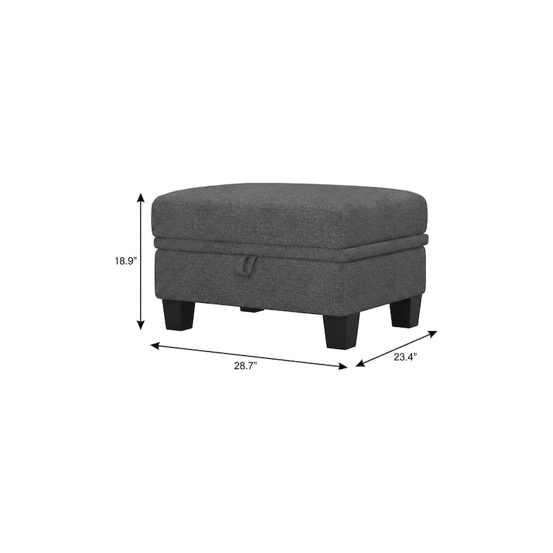HomeRoots 29" Light Gray and Black Chenille Storage Ottoman