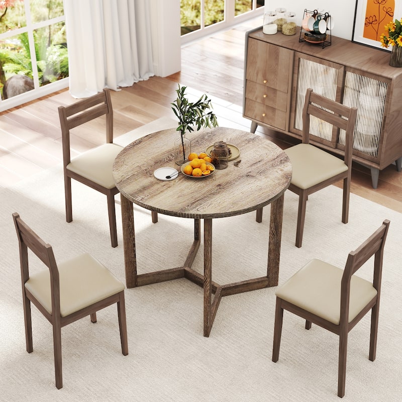 36 Inch Round Wood Dining Table for 2-4 People with Wing-shaped Pedestal Base-Grey