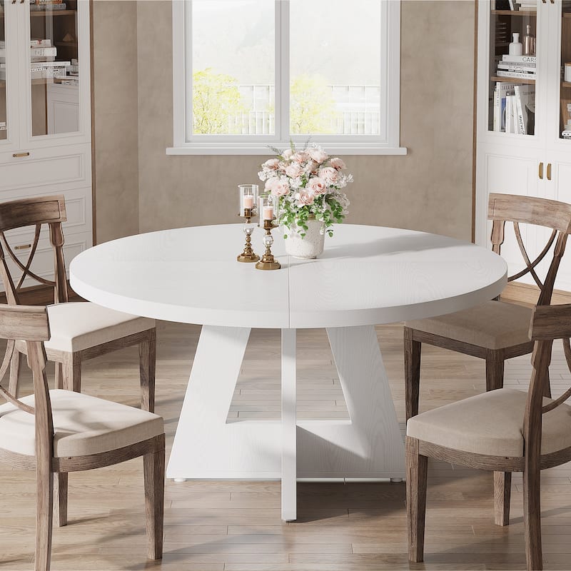 47" Round Dining Table for 4, Farmhouse Kitchen Table Small Dinner Table Wood Kitchen Table for Dining Room Living Room